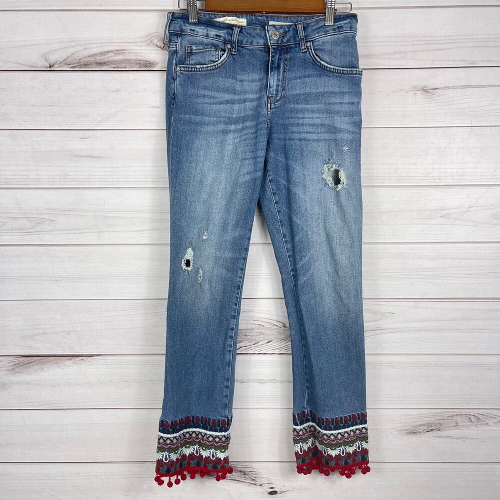 ANTHROPOLOGIE Pilcro boho embroidered cropped flare jeans‎ Size 28